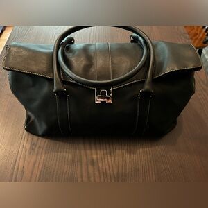 Black Leather Travel Overnight Duffel Bag